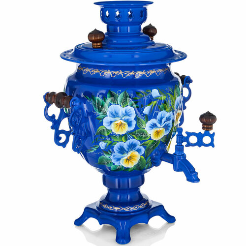 Самовар электрический 3 литра с художественной росписью Фиалки на синем формы Жёлудь 13990₽