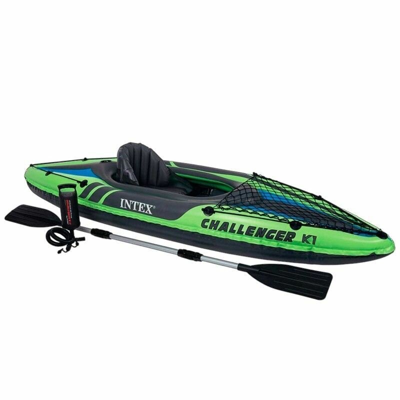 Intex 68305 Надувная байдарка "Challenger K1" 274х76х38см, алюм. весло 218см, насос 68614, транс. сеть, до 100кг