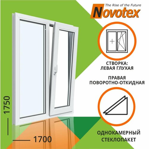 Окно ПВХ 1750x1700 мм 1 камера двухстворчатое: левая глухая, правая поворотно откидная Novotex Techno 58|22478-mir-rfbs