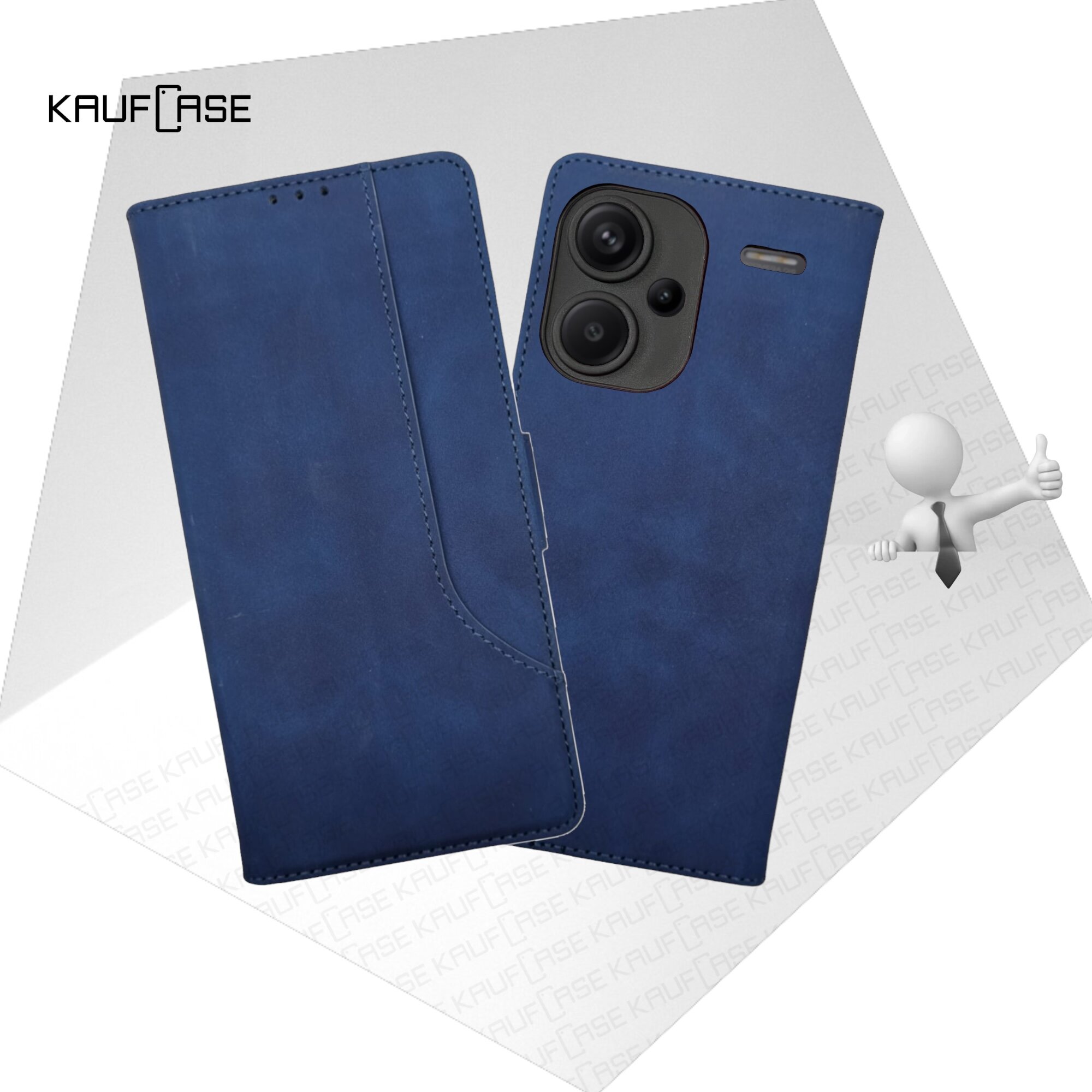 Чехол книжка с карманом кошельком для вашего смартфона Xiaomi Redmi Note 13 Pro+ (6.67"), темно-синий. Матовая текстура под кожу, дополнительный карман на крышке чехла, отделения для карт и купюр