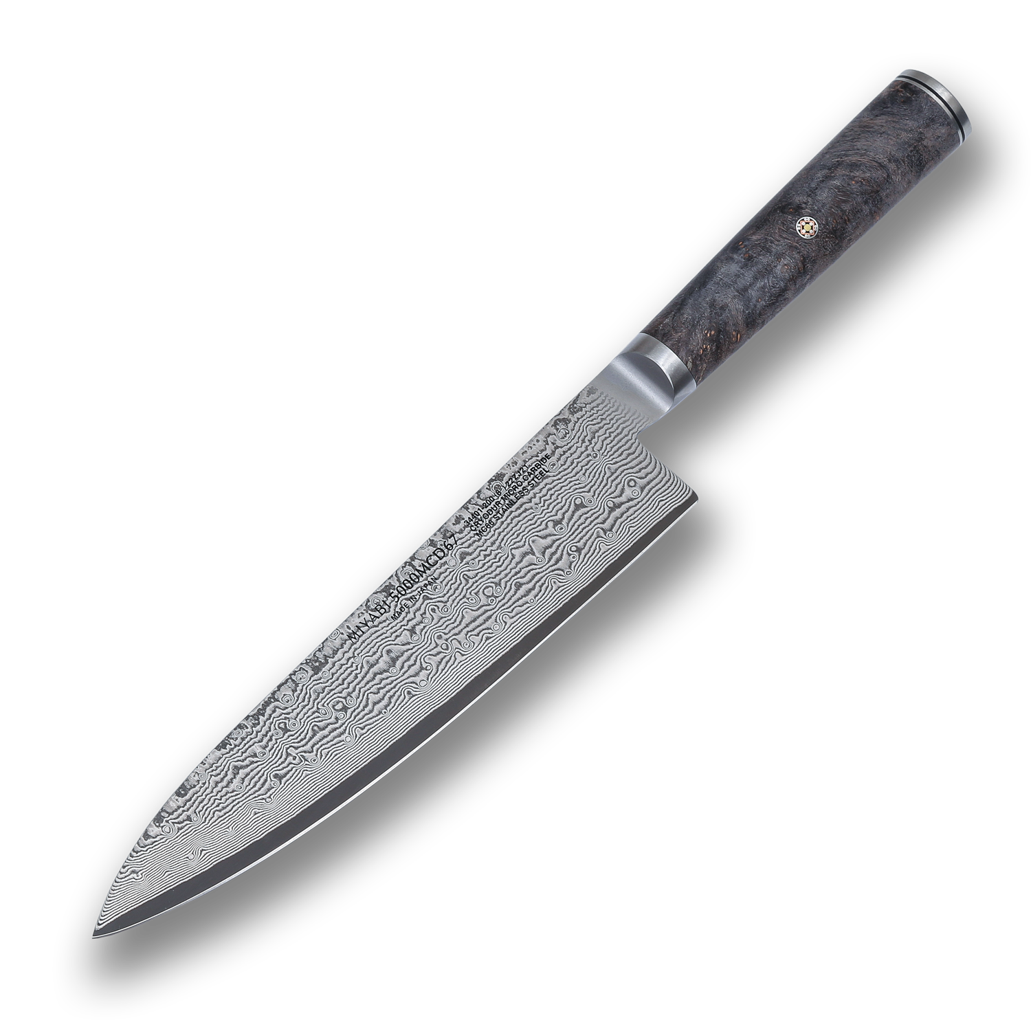 Эксклюзивный поварской кухонный шеф-нож Miyabi 19.9 см, сталь ZDP-189 в обкладках из дамасской стали, 34401-201