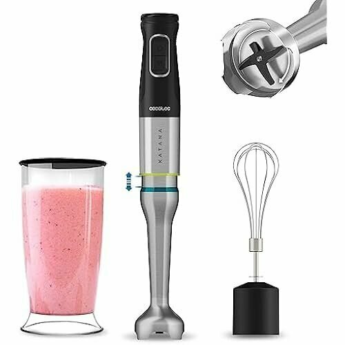 Погружной блендер Cecotec Katana TotalDestroy 1500XL Cream BL Мощность 1500 Вт 21 скорость и режим турбо 4 лезвия с черным титановым покрытием защита от брызг удлиненное основание прозрачные венчики банка объемом 800 мл 1564100₽