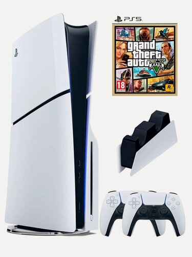 Изображение товара PS5 (ПС5) Игровая приставка Sony PlayStation 5 Slim +2-й геймпад+ДОК-станция+Grand Theft Auto V(диск)
