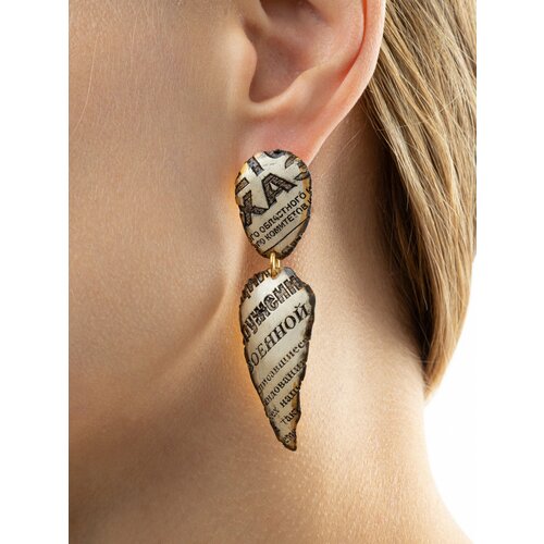 Серьги непарные Братья Глазуновы, серебро, 925 проба, золочение, размер 10 мм, длина 7 см, , золотистый