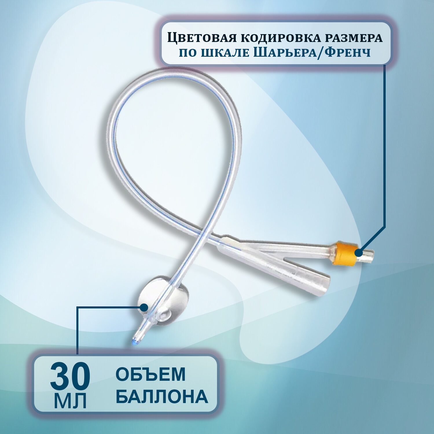 Изображение Катетер Фолея CH16 медицинский урологический силиконовый 2-х ходовой 100% силикон Apexmed, 3 шт