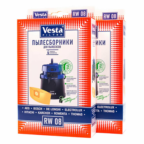 Пылесборники 2 упаковки всего 8 шт бумажные Vesta filter RW08 1049₽