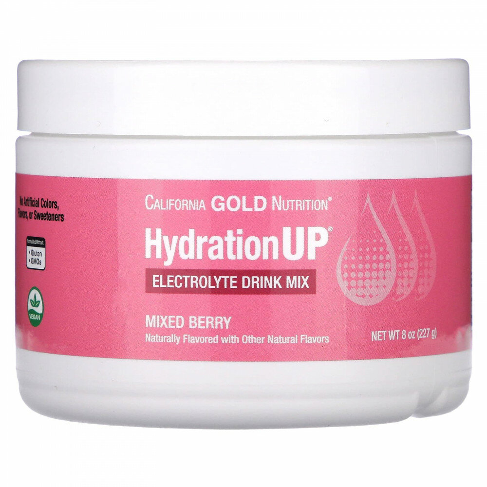 California Gold Nutrition, HydrationUP®, смесь для приготовления напитка с электролитами, с витамином D, кальцием, железом и калием, с ягодным вкусом, 227 г (8 унций)