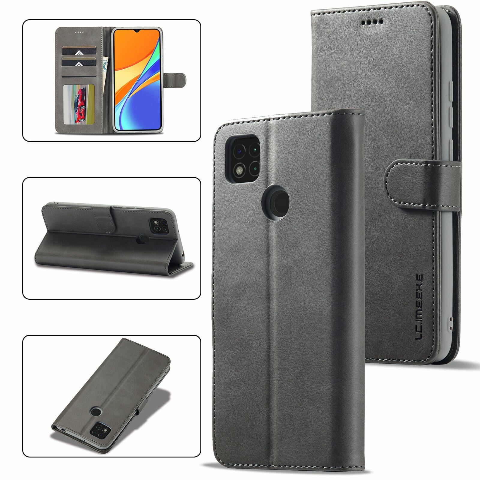 Картинки LCIMEEKE Кожаный книжка чехол для Xiaomi Redmi 10A/ 9C / Сяоми Редми 9С / Редми 10А с визитницей из экокожи