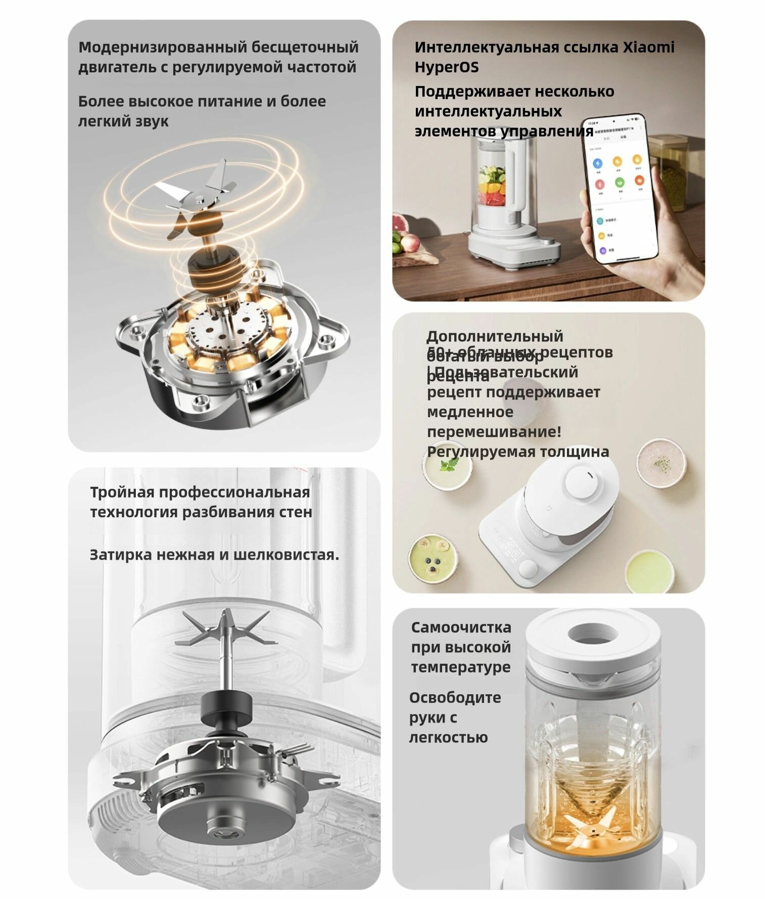 Изображение Блендер умный стационарный Xiaomi Mijia Тихий инверторный P1 MJPBJ03DEM(Mihome APP), Белый