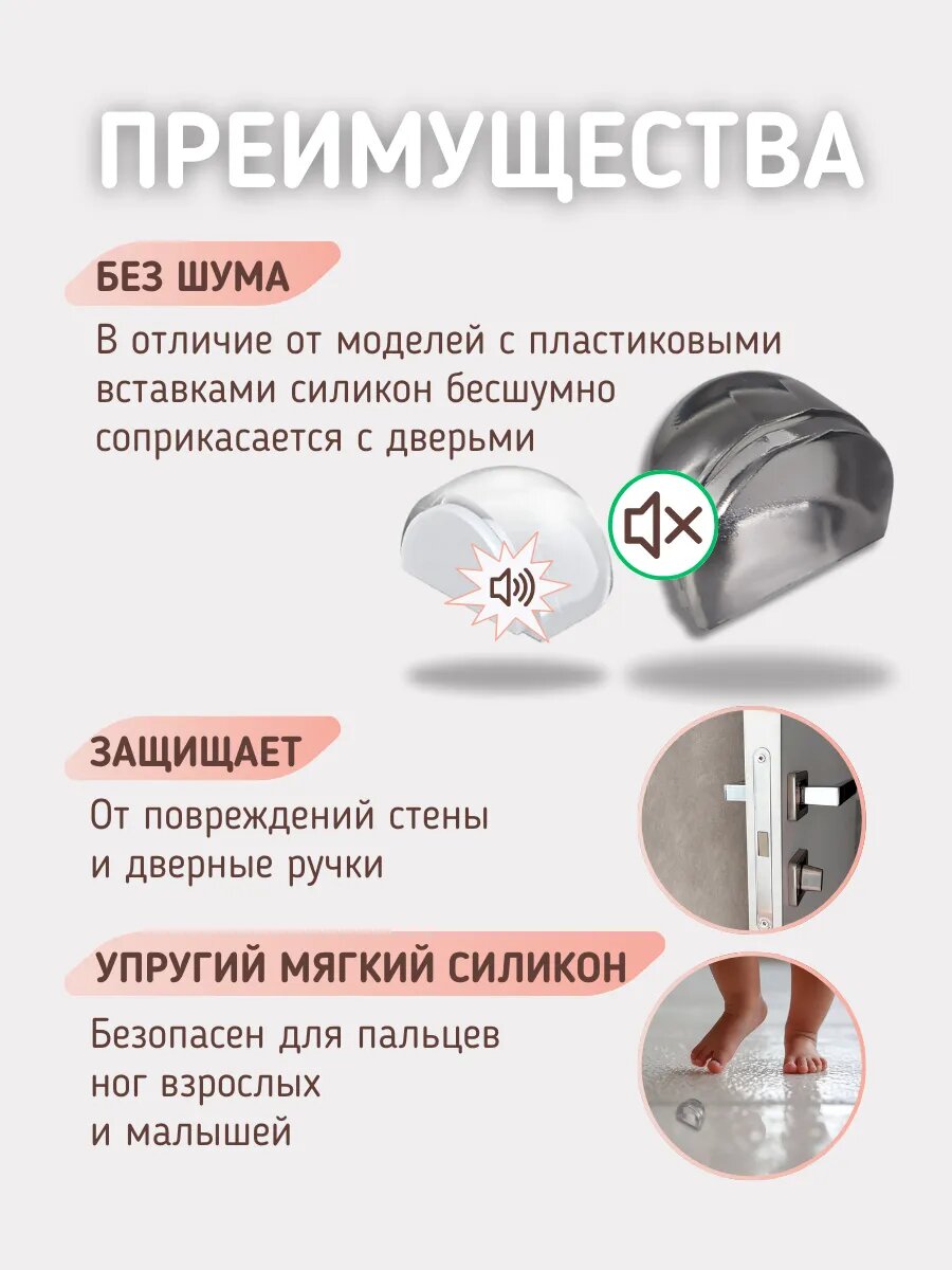 Ограничитель для двери напольный высокий 3 см VOZOROM стоппер силиконовый прозрачный самоклеющийся стопор дверной 3 шт — фото 1