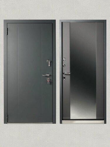 Изображение товара Дверь входная металлическая KVARTA TL с терморазрывом для дома графит софт с зеркалом нержавеющий порог 2050/960 левая