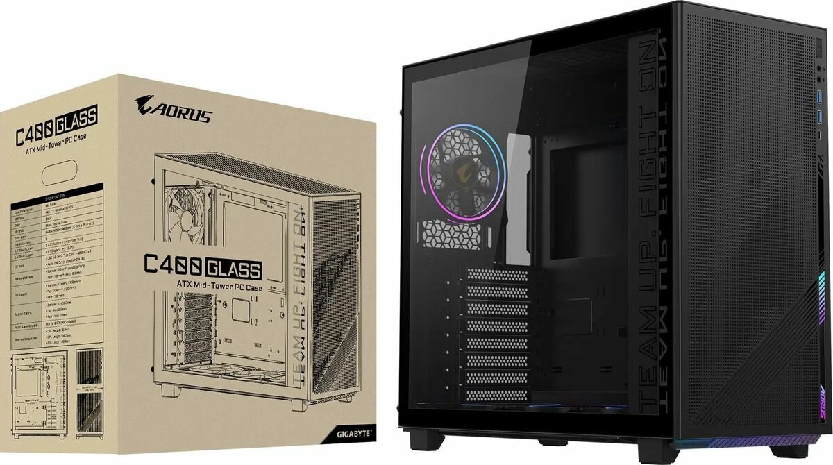 Корпус ATX GIGABYTE GB-AC400G, Midi-Tower, 4 кулера 120mm (ARGB & PWM) без БП, черный