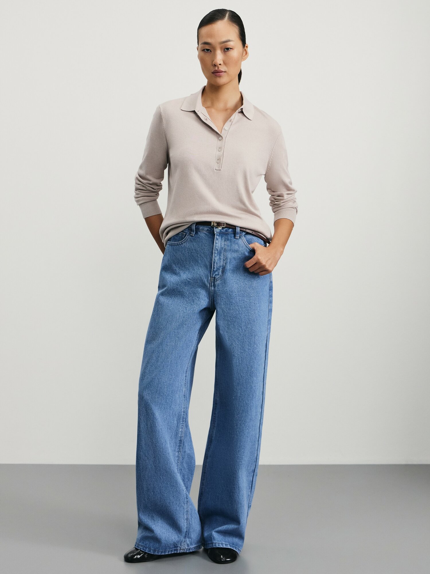 Джинсы широкие Zarina wide leg, размер M (RU 46)/164, голубой индиго