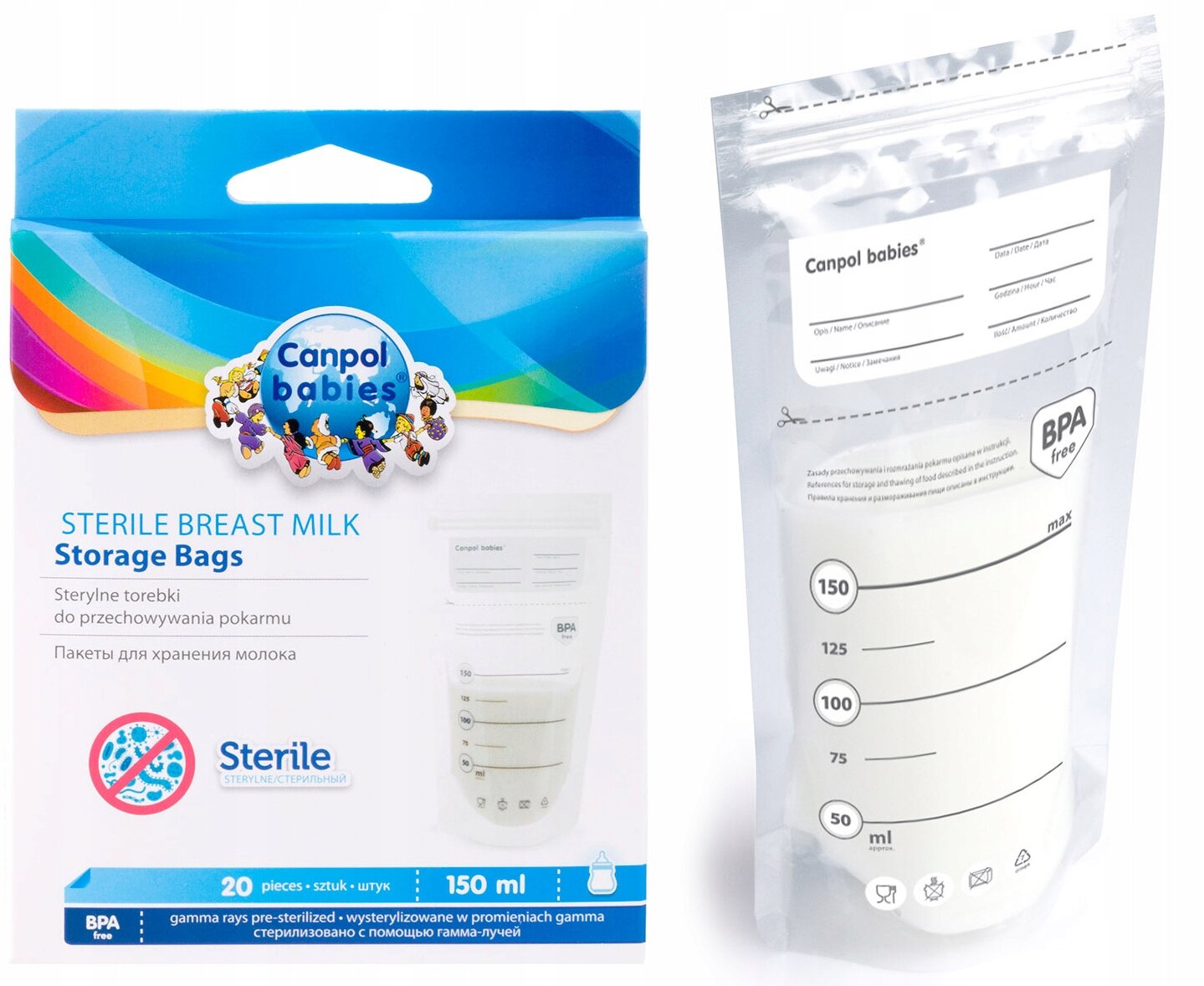 Пакеты для хранения грудного молока CANPOL 70/001 20шт по 150мл.