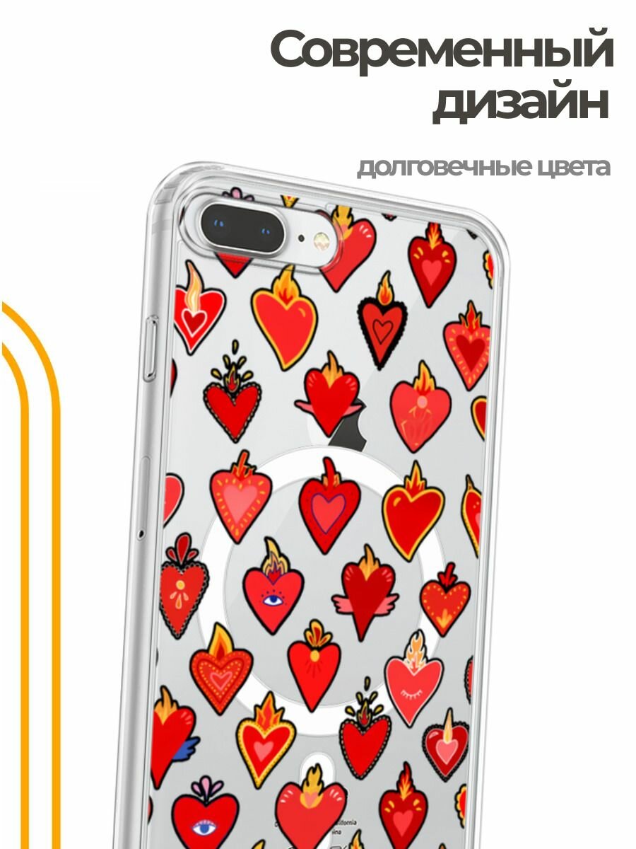 Чехол на Apple iPhone 7 Plus/8 Plus (Айфон 7 Плюс/8 Плюс) MagSafe с магнитом и принтом Дьявольские сердца паттерн — фото 1