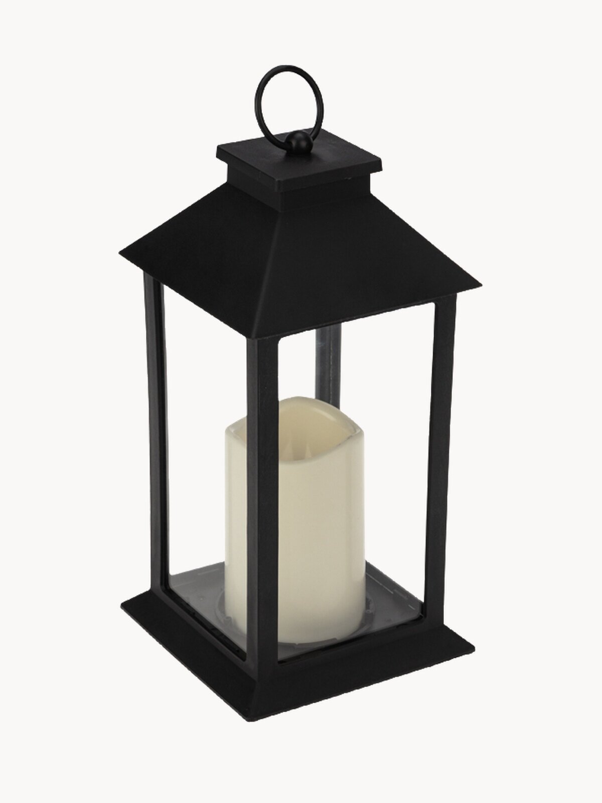 Новогодний фонарь светильник со свечкой NEON-NIGHT, черный корпус с вставками из стекла, на батарейках