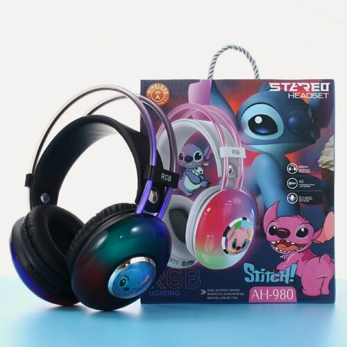 Изображение товара Детские беспроводные наушники с RGB подсветкой, Stitch Stereo Headset, BT5.3, AUX/TF card, Черный