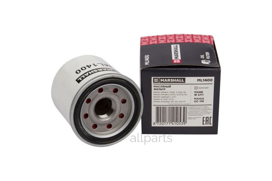 MARSHALL ML1400 фильтр масляный!\ Nissan Primera II, III 96> / Qashqai I, II 07> / X-Trail I-III 01>, Subaru