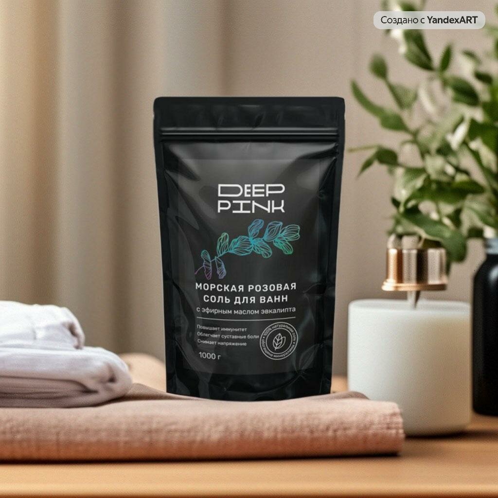 фото Deep Pink, Крымская морская розовая соль для ванн с эфирным маслом Эвкалипта / повышает иммунитет / облегчает суставные боли / 1000 г.