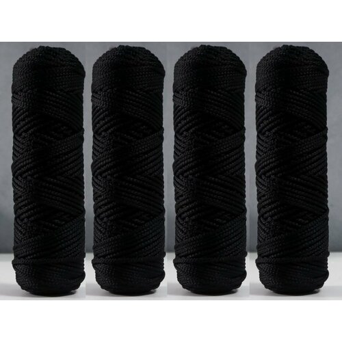 Osttex Шнур для вязания б/серд 100% полиэфир, ширина 3мм 100м/210гр, (170 черный) 4шт