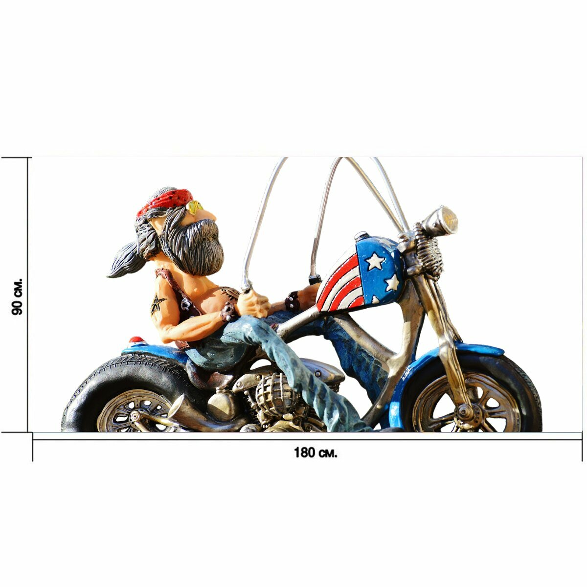 Большой постер "Байкер, велосипед, татуированный" 180 x 90 см. для интерьера