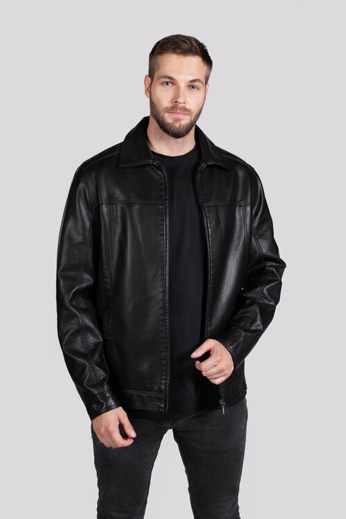 Кожаная куртка  Пилот, размер 62, черный