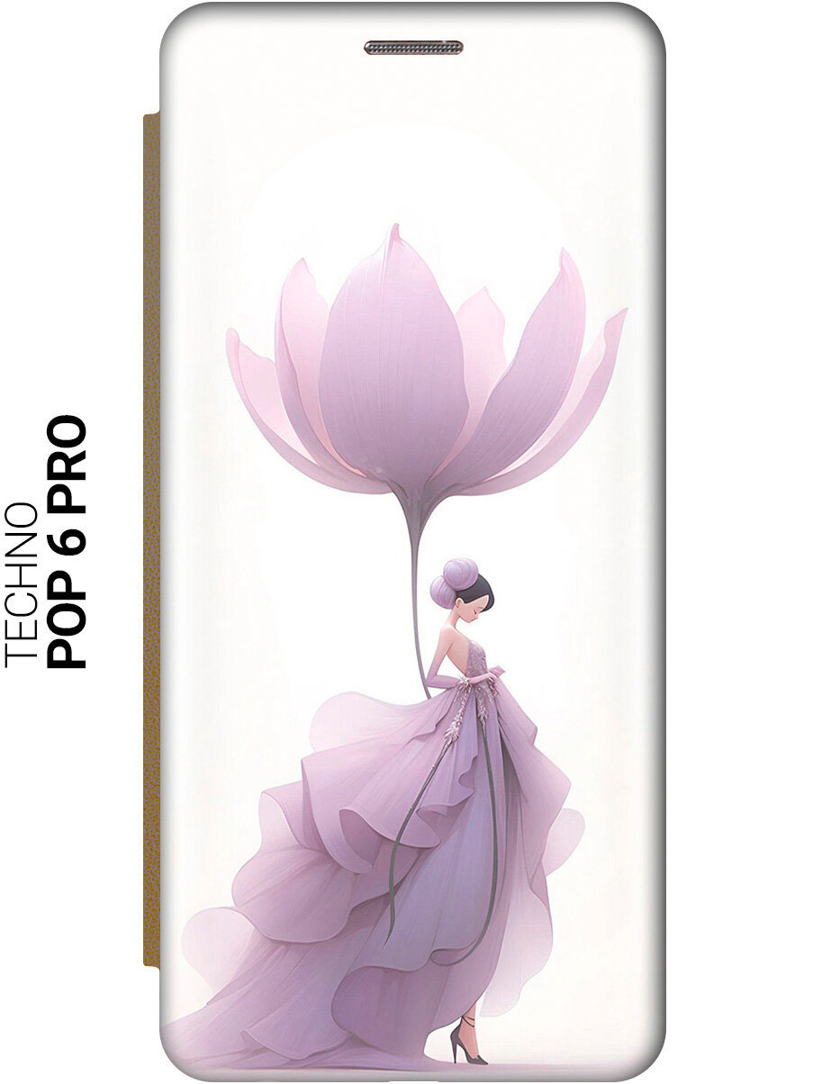 Чехол-книжка на Tecno Pop 6 Pro / Техно Поп 6 Про с рисунком "Цветочная девушка" золотой