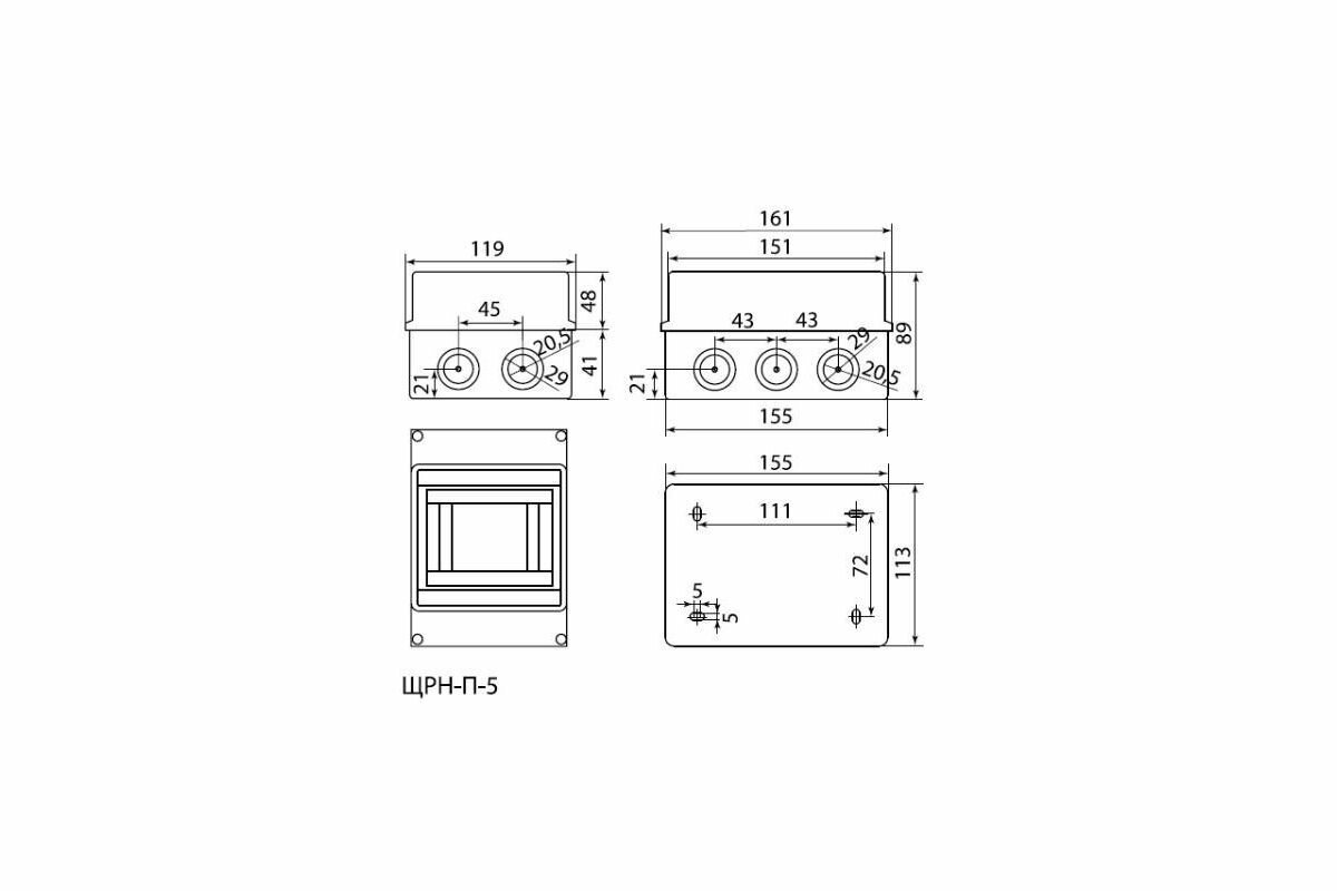 Бокс навесной, ЩРН-П, пластик, TDM Electric, 5 модулей, IP65, SQ0908-0001