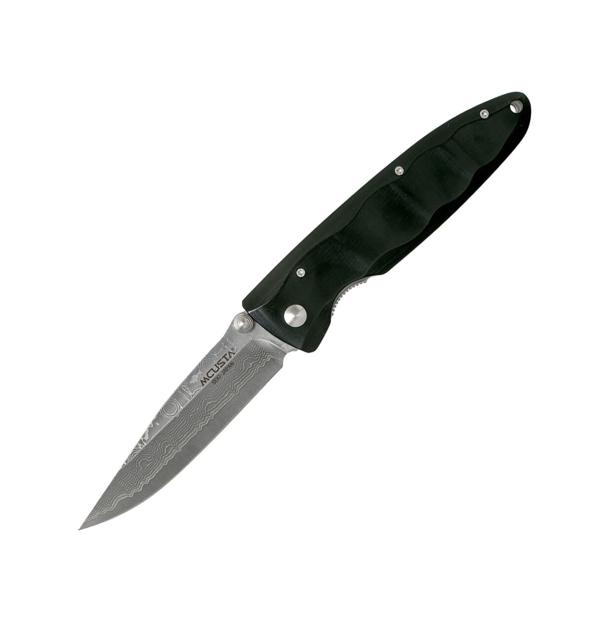 Нож складной MCUSTA VG-10 85/193 в обкладке из дамасской стали (32 слоя), Black Pakkawood, клипса