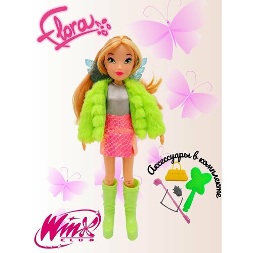 кукла winx стильная штучка флора iw01571802 Шарнирная кукла Флора с крыльями и аксессуарами