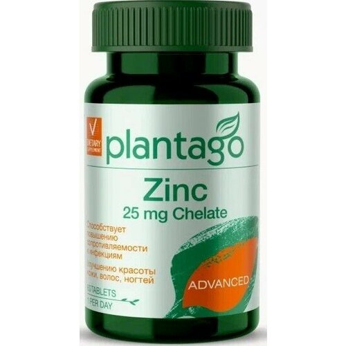 Отдельные витамины, Plantago, Zinc 25 mg Chelate, 60 таблеток,