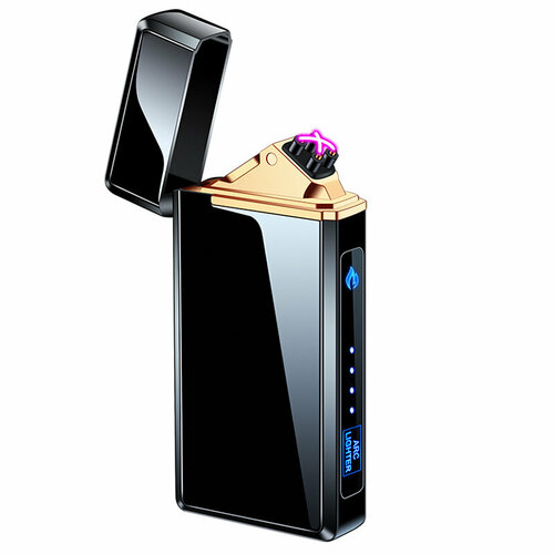 Зажигалка электрическая импульская двойная дуга с USB зарядкой Т19, черная