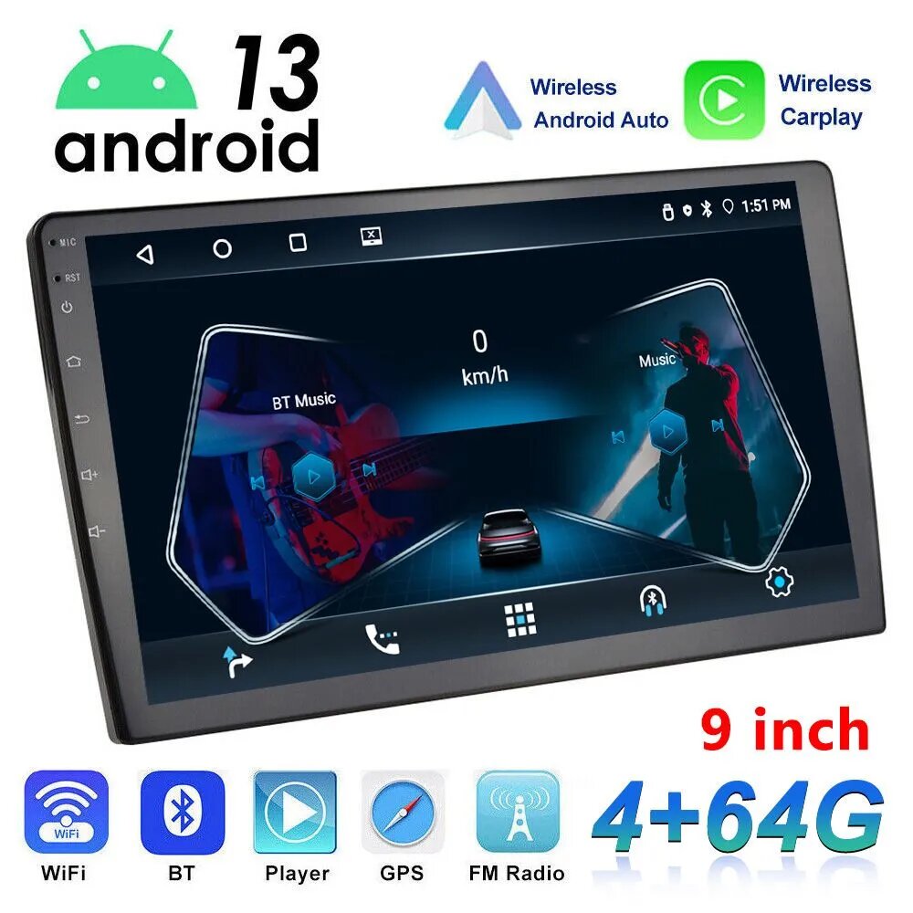 Автомагнитола 2 din на Android / 9 дюймов / 4\64 гб памяти (WiFi, Bluetooth, GPS, USB, AUX)