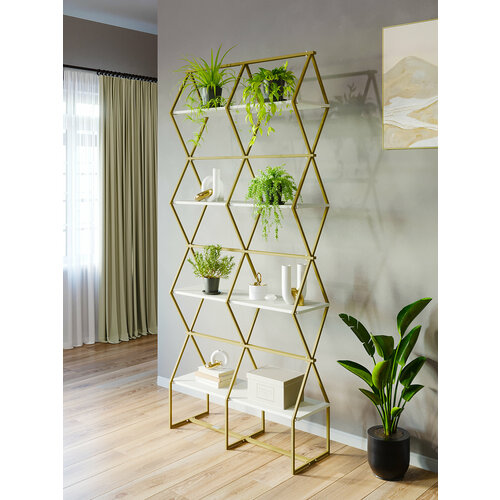 Стеллаж для дома KM LOFT Ромбо Ст золото/белый