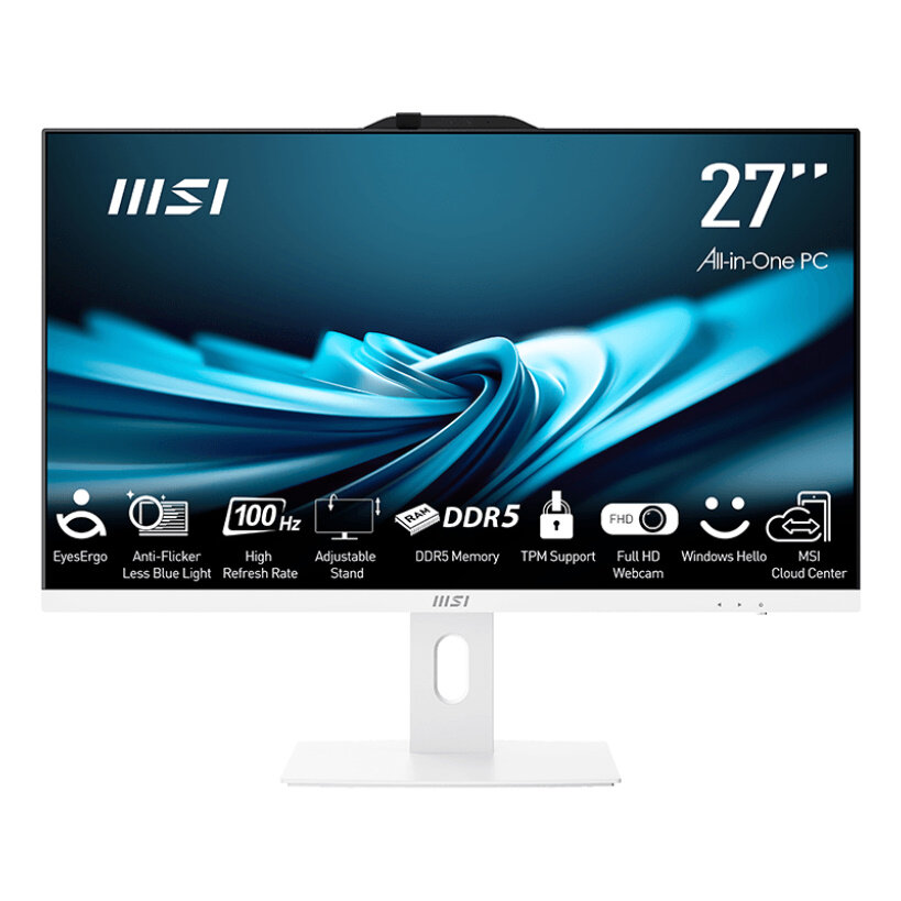 Моноблок MSI Pro AP272P 14M AiO 27 FHD (1920x1080)IPS AG Non-touch Core i5-14400 (2.5GHz) 8Gb DDR4(1x8Gb) 512GB SSD M.2 Intel UHD WiFi BT camera WirelessKBamp; mouse Eng/ Rus No OS1y war-ty White (9S6-AF8322-665)