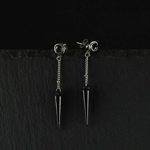 Серьги Алёна Китаева Красная роза с длинным шипом на цепочке, размер 53 мм, серебряный, черный