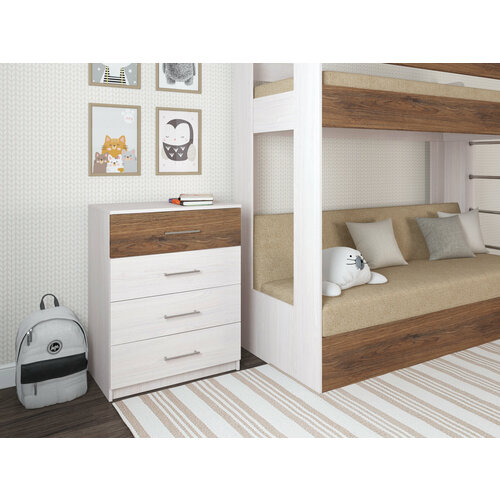Комод с ящиками в детскую, в спальню, Есэндвич квадро Лаворо, 70x43х89 см (Анкор белый/Дуб Аризона)