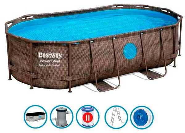 фото Каркасный бассейн Bestway Power Steel Swim Vista Series 56714 ротанг, 427х250х100 см, (комплект)