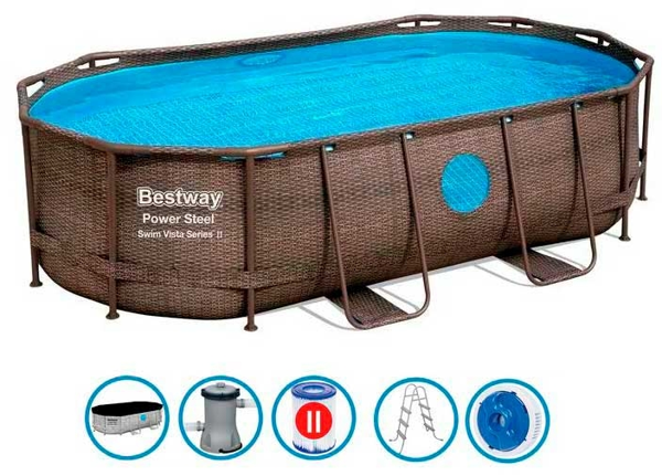 Каркасный бассейн Bestway Power Steel Swim Vista Series 56714 ротанг, 427х250х100 см, (комплект)