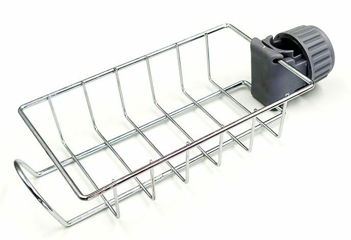 фото Подставка под губку с креплением на кран (подвесной держатель для губки и мыла), 23 х 11.2 см, нержавеющая сталь