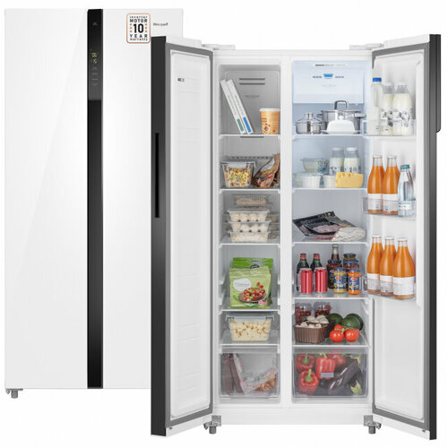 холодильник side by side weissgauff wsbs 500 nfb inverter Холодильник side by side Weissgauff Wsbs 500 Inverter NoFrost White Glass