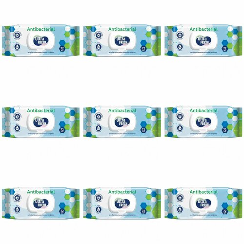 Ultra FRESH Влажные салфетки, Антибактериальные 72 шт, 9 уп.
