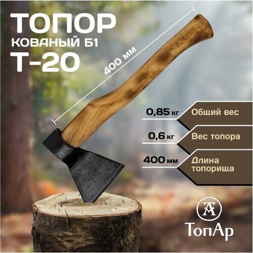 Топор кованый с деревянной рукояткой Black Axe ТопАр 0,6 кг/ Топорище 400 мм термообработанное из березы/дерево/с порошковым покрытием/в сборе Б1 кованый топор в сборе топар wolf axe 1 2 кг а1 т36