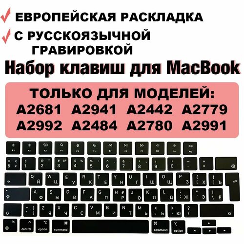Кнопки / набор клавиш для ноутбука MacBook Air 13.6 2022, 2024, MacBook Air 15 2023-2024, MacBook Pro 14 2021 2023, MacBook Pro 16.2 2021 2023, M1 / M2 / M3 UK-РСТ / Европейская раскладка