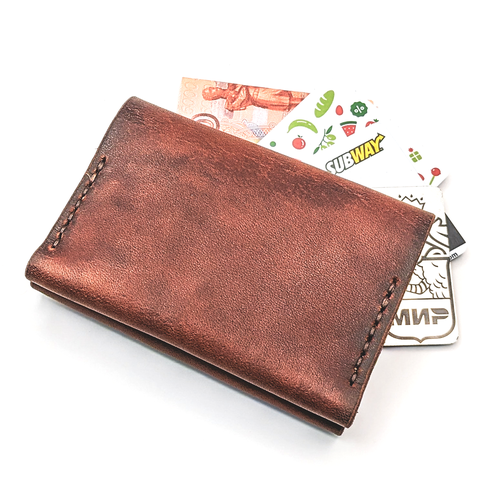 бумажник компактный кожаный бумажник фактура матовая коричневый Бумажник , фактура матовая, коричневый