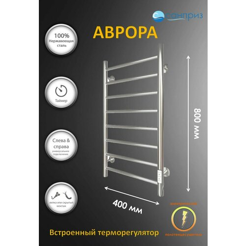 Полотенцесушитель электрический хром Аврора П8 400*800 U