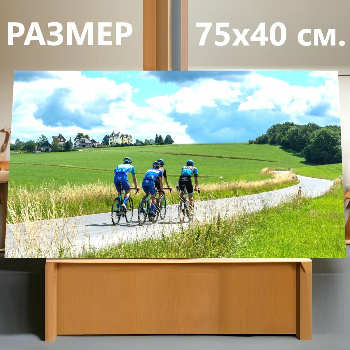 Картина на холсте "Кататься на велосипеде, велосипедисты, спорт" на подрамнике 75х40 см. для интерьера
