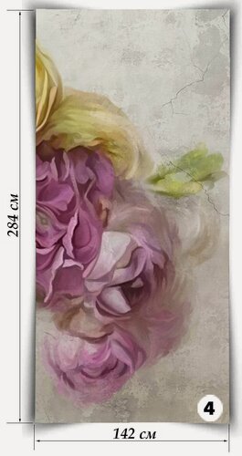 Изображение товара Мраморные обои Пионы, лист 142х284 см, 4,033 кв. м, толщина 2 мм, подходит для наружной и внутренней отделки, экологичный, состоит из натуральной мраморной кроошки