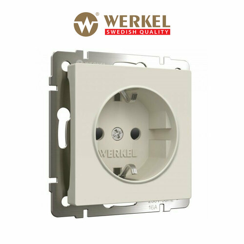 фото Розетка с заземлением и шторками werkel w1171162 айвори матовый ip31