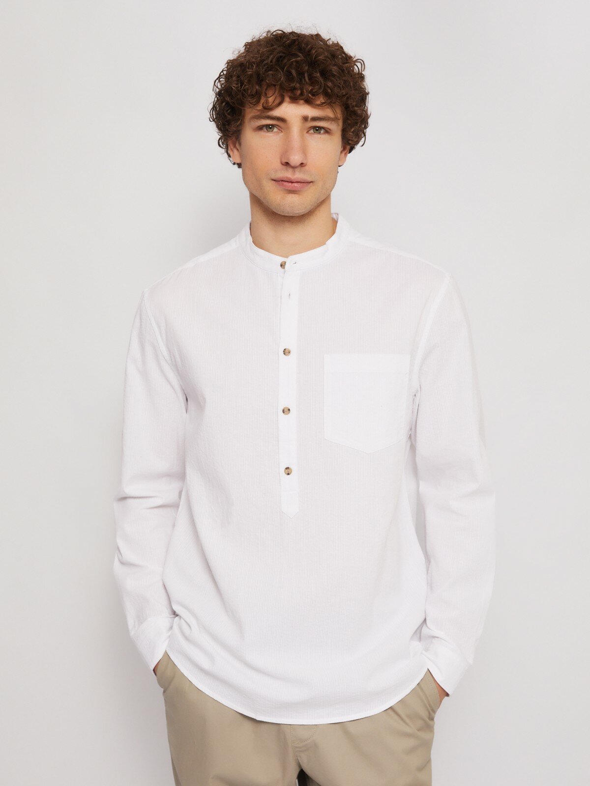 фото Хлопковая рубашка прямого силуэта, цвет Белый, размер XL 014222162023